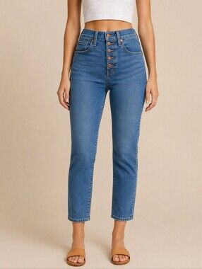 Madewell 10" High-Rise Skinny Jeans Dewitt Button Fly Tencel Denim Blue Women 28